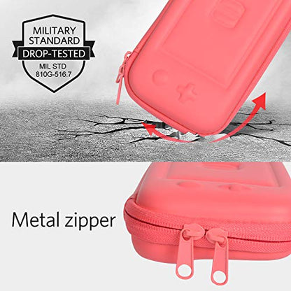 CoBak Carrying Case for Nintendo Switch Lite - with 1 Screen Protector, 1 Grip Case and 4 Thumb Grip Caps, Ultra Slim Premium EVA Travel Pouch Protective Cover, 8 Game Cartridges, Pink