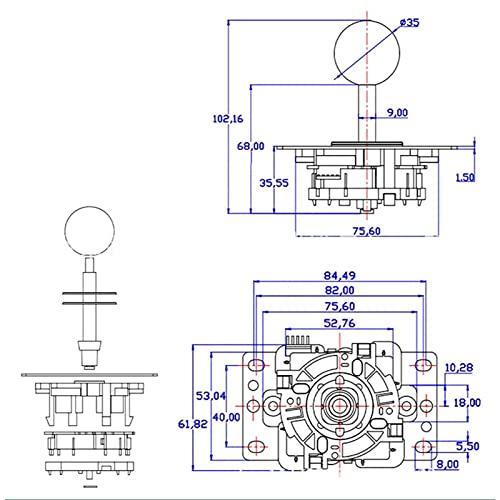 Arcade Joystick Gamepad DIY Joystick Arcade Game Fighting Stick Replacement Parts Pin Circuit Board with Ball Head - color: Red