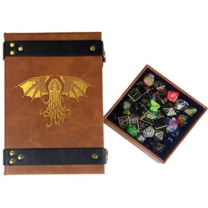 Fantasydice Book-Shaped Gold/Purple Cthulhu Tome Rolling Magic Book Tray for All Tabletop RPGs Like D&D, Call of Cthulhu, Shadowrun. - color: Gold / Purple
