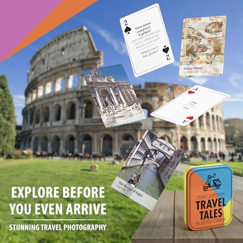All7s Travel Tales Italy - Italian Playing Cards & Gifts for Adults | Trip essentials and must-haves in a pocket tin, learn key phrases on the go, souvenir and honeymoon keepsake for couples