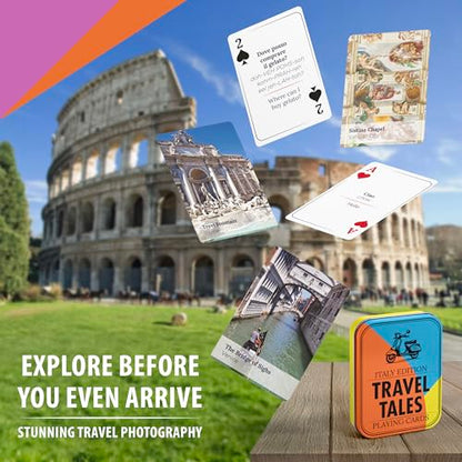 All7s Travel Tales Italy - Italian Playing Cards & Gifts for Adults | Trip essentials and must-haves in a pocket tin, learn key phrases on the go, souvenir and honeymoon keepsake for couples