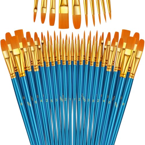 Paint Brushes Set, 5 Pack 50 Pcs Round-Pointed Tip Paintbrushes Nylon Hair Artist Acrylic Paint Brushes for Acrylic Oil Watercolor, Face Nail Art, Miniature Detailing & Rock Painting, Blue - color: Blue, size: 5 Pack