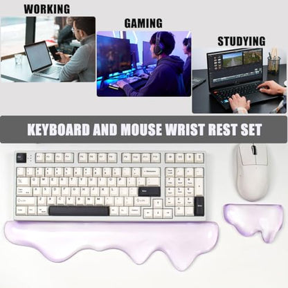 Clear Gel Wrist Rest for Keyboard and Mouse, Wrist Rest Set, Cute Ergonomic Silicone Wrist Rest for Keyboard 60%/68%/75% (Purple) - color: Purple