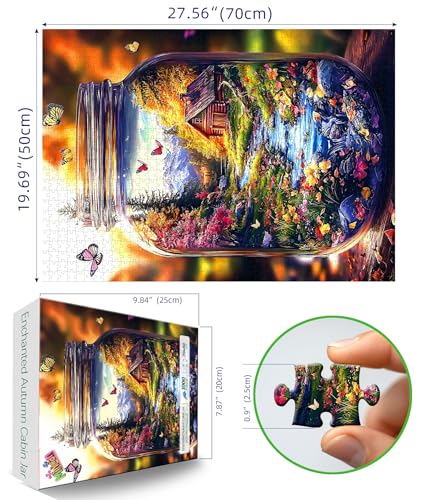 MINIWAN 1000 Piece Jigsaw Puzzle for Adults - Enchanted Mountain Jar | Log Cabin & Butterflies, 27.5x19.7 Inch, Unique Art Puzzle, Challenging Hard Difficult - color: Enchanted Mountain Jar
