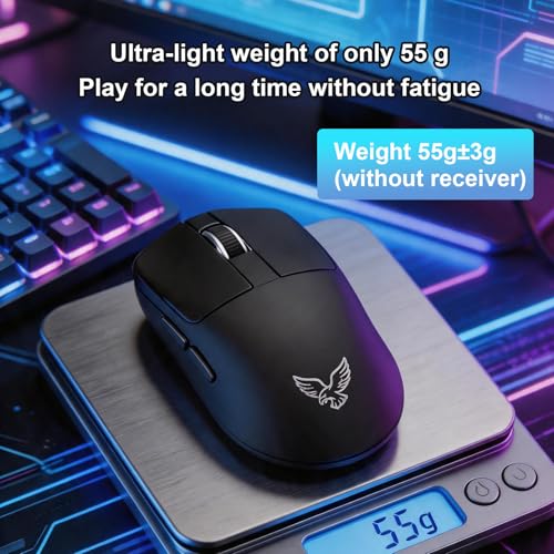 NEO V1 Gaming Mouse, Tri-Mode BT/2.4G, 55g, 12000DPI, RGB，Black - color: Black