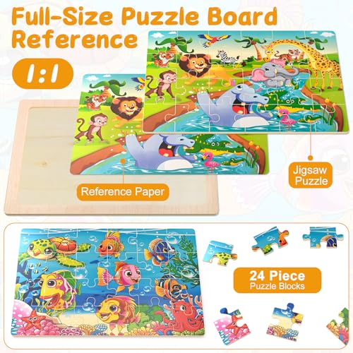 4 Pack Wooden Animal Jigsaw Puzzles for Kids Ages 2-4 Toddler Puzzles Gift | Sensory Toys, Preschool Educational Toys, Toddler Puzzles Gift for 3 4 5 Year Old Boys Girls - color: Animal