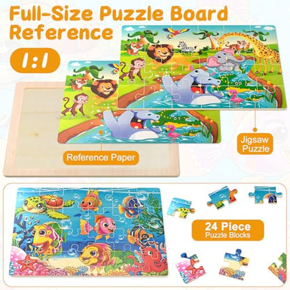 4 Pack Wooden Animal Jigsaw Puzzles for Kids Ages 2-4 Toddler Puzzles Gift | Sensory Toys, Preschool Educational Toys, Toddler Puzzles Gift for 3 4 5 Year Old Boys Girls - color: Animal
