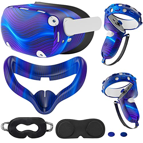 Compatible with Oculus Quest 2 Accessories, Silicone Face Cover, VR Shell Cover,Touch Controller Grip Cover,Protective Lens Cover,Disposable Eye Cover(Colorful B) - color: Colorful B