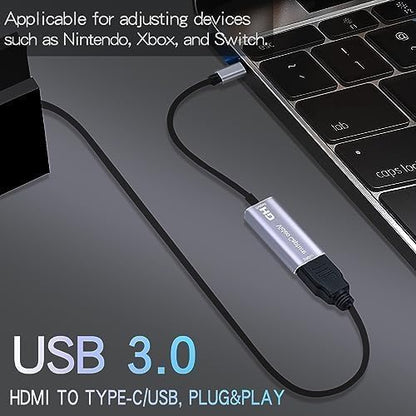 4K TypeC HDMI Capture Card, Cam Link Video Capture Card HDMI to 1080P Type-C for Windows Mac OS System for Streaming Gaming Meeting with USB C Adapter to Adjust PS3 4, Switch, Xbox