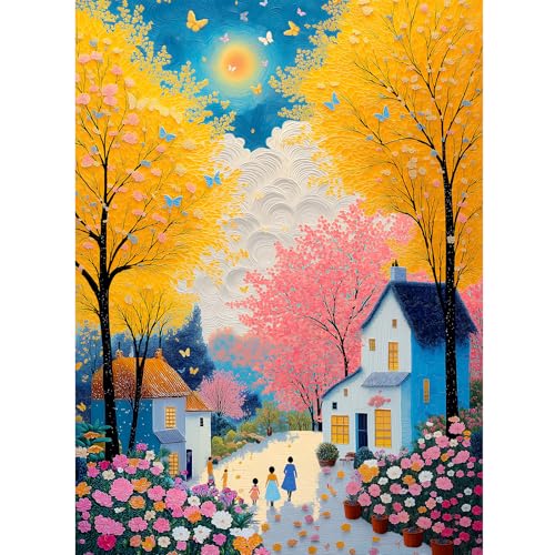 Puzzles for Adults 500 Pieces, Cherry Blossom Jigsaw Puzzles - Colorful Path, Impossible Colorful Wall Art Puzzle for Seniors Families, 20.47x14.96 Inches, 1:1 Poster, Letter On The Back - style: Colorful Path
