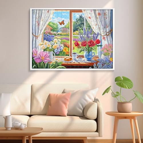300 Pieces Puzzle for Adults, Garden and Afternoon Tea Jigsaw Puzzles - style: Window and Garden