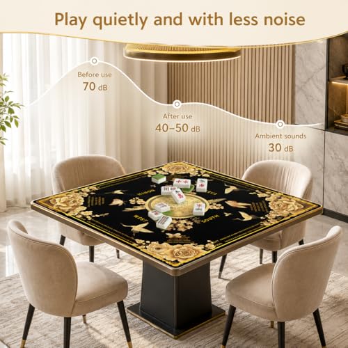 Black Mahjong Mat for Table, American Mahjong Mat with Rules, 31.5''x31.5'' | Non-Slip & Noise Reduction Mah Jongg Gift with Carrying Bag for Poker, Board Games, Dominoes, Cards & Tile Games - color: Luxury Black Gold