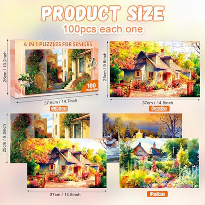 ZOiiWA 4 Pack 100 Pcs Dementia Puzzles for Elderly Country Life Dementia Alzheimers Products and Activities for Seniors Alzheimer’s Puzzles Memory Cognitive Games for Seniors Gift for Elderly Adults