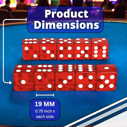 Luck Lab 10 Piece 19 mm Dice Pack - Acrylic and Translucent D6 Dice, Square w/Rounded Edge for Casino, Craps, RPG MTG DND Dice Table Games and Board Games (Red) - color: Red