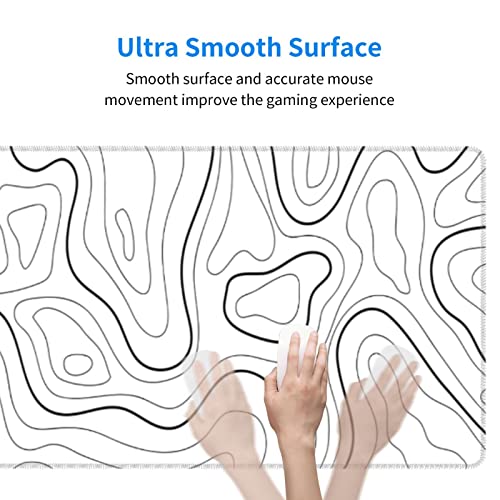 White Extended Gaming Mouse Pad - 31.5 x 11.8 Inch Black and White Topographic Mouse Pad with Anti-Slip Rubber Base for Home Office - color: White Topographic