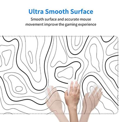 White Extended Gaming Mouse Pad - 31.5 x 11.8 Inch Black and White Topographic Mouse Pad with Anti-Slip Rubber Base for Home Office - color: White Topographic