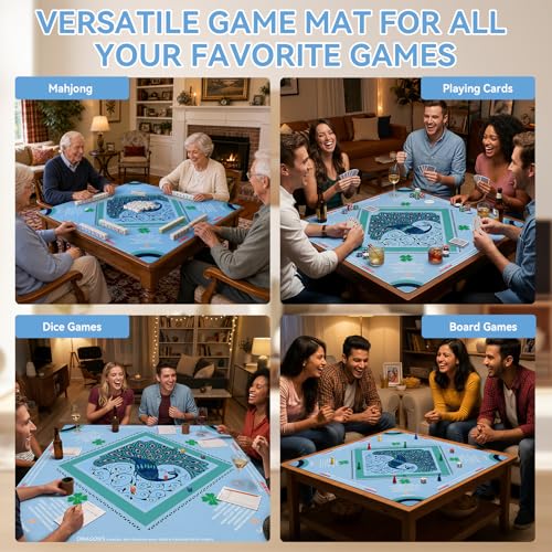 33" x 33" Aqua Peacock American Mahjong Mat - Non-Slip Neoprene Pad, Noise Reducing, Easy Clean, Portable for Home, Travel & Airbnb - color: Aqua Peacock