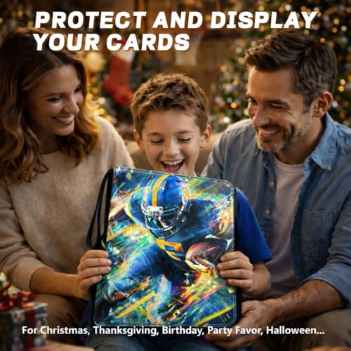 Football Card Binder with Sleeves, 9-Pocket Portable Card Protectors Album Holder Book with Zipper, Fits 900 Cards with 50 Removable Sleeves, Football Cards Display Storage Carrying Case - color: Football-02