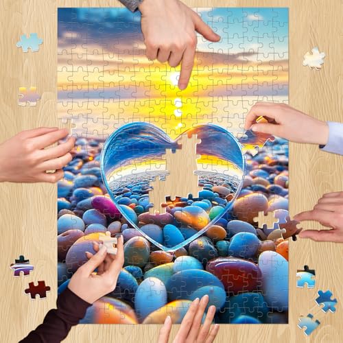 300 Piece Puzzles for Adult, Beach Love Pebbles Jigsaw Puzzles - style: Love Cobblestone