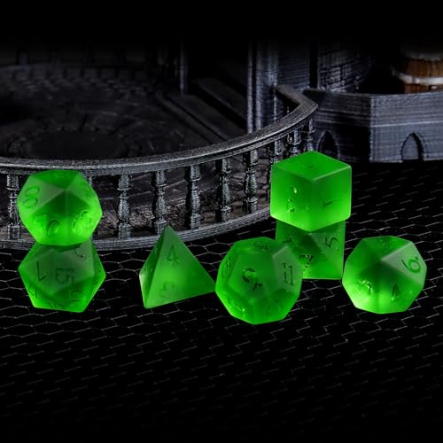 Matte Green 7Pcs Polyhedral Dice Set, K9 Crystal Cat's Eye Multi-Faceted DND Dice for Dungeons and Dragons RPG Tabletop Game (Matte Green) - color: Matte Green