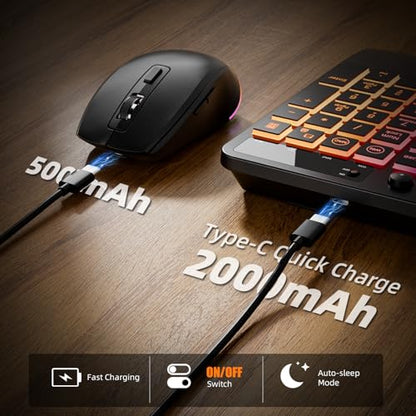 Hamile Wireless Keyboard and Mouse Combo:RGB Backlit Effects,Ergonomic Full Size Silent Keyboard,Wrist Rest,2.4G Rechargeable with Phone Holder Compatible with Windows, Mac,PC,Laptop, Black