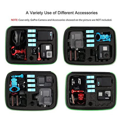 HSU Protective Carrying Case Compatible with Go Pro Hero | 13, 12, 11, 10, 9, 8, 7, 6, 5 and Accessories, Light and Medium Security Bag, Compact and Safe Action Camera Travel Storage - color: Green
