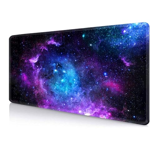 IMAYONDIA Blue Purple Galaxy Nebula Desk Mat (35.4x15.7 in), Space Gaming Large Mouse Pad XL, Non-Slip Rubber Base Big Mousepad, Desk Pad for Desktop, Computer Accessories, Abstract Glowing Universe - color: Blue Purple Galaxy Nebula
