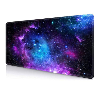 IMAYONDIA Blue Purple Galaxy Nebula Desk Mat (35.4x15.7 in), Space Gaming Large Mouse Pad XL, Non-Slip Rubber Base Big Mousepad, Desk Pad for Desktop, Computer Accessories, Abstract Glowing Universe - color: Blue Purple Galaxy Nebula