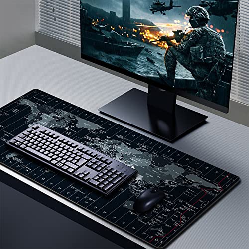 JIALONG Large Gaming Mouse Pad Extended Desk Mat XXL Mousepad with Non-Slip Keyboard Pad for Office Laptop, Computer and PC - 35.4 x 15.7 inches World Map - color: World Map