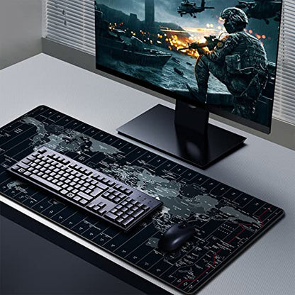 JIALONG Large Gaming Mouse Pad Extended Desk Mat XXL Mousepad with Non-Slip Keyboard Pad for Office Laptop, Computer and PC - 35.4 x 15.7 inches World Map - color: World Map