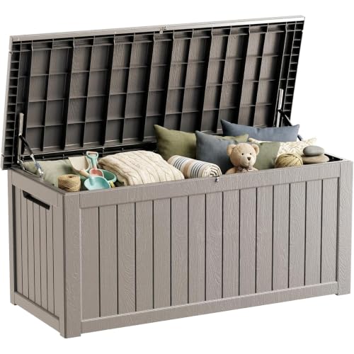 TARKARI 280 Gallon Outdoor Storage Box Waterproof, Resin Deck Boxes with Lockable Lid & UV-Resistant for Patio, Pool, Garden Furniture Cushions & Accessories, Coffee - color: Coffee, size: 280 GAL