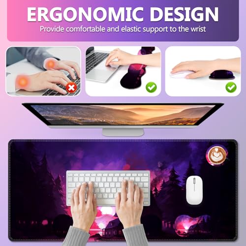 AIMSA Large Mouse Pad and Keyboard Wrist Rest Set, Ergonomic Wrist pad for Keyboard and Mouse Mat 4 in 1 Mousepad with Wrist Support Computer Mat, Village Evening Glow - color: Village Evening Glow