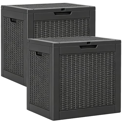 Outdoor Storage Box, Resin Deck Boxes Indoor and outdoor, Waterproof Storage Box Lockable Lid (Black,35 Gallon-2Pack) - color: Striped Black, style: 35 Gallon-2 Pack