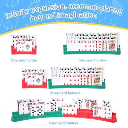 Expandable Plastic Card Holder, Set of 4 - Upgradeable Design for Seniors, Arthritis, Small Hands, UNO, Poker and All Card Games - color: Red+green(4 Pack)
