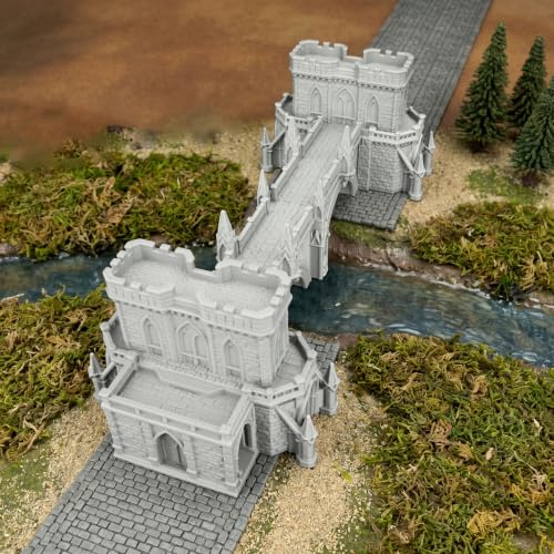 Fantasy Building Modular Castle Bridge Terrain 25mm for Tabletop Games | 1:64 Scale Large Modular Castle Bridge with Towers, Multi-Part Design, Easy Press-Fit Assembly for RPG Campaigns, Wargames
