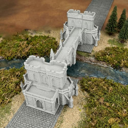 Fantasy Building Modular Castle Bridge Terrain 25mm for Tabletop Games | 1:64 Scale Large Modular Castle Bridge with Towers, Multi-Part Design, Easy Press-Fit Assembly for RPG Campaigns, Wargames