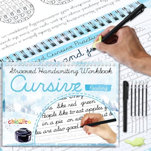 chiazllta Grooved Cursive Handwriting Workbook with Disappearing Ink Pens Magic Reusable Grooved Cursive Writing Practice for Beginners Kids Kickoff Student Workbook Homeschooling Supplies (Reading) - style: Reading