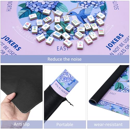 Mahjong Learning Mat (33” x 33”) with Black Carrying Bag, Anti-Slip, Mahjong Mat for Table, Board Games, Tile Games and Cards - color: Light Pink