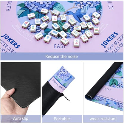Mahjong Learning Mat (33” x 33”) with Black Carrying Bag, Anti-Slip, Mahjong Mat for Table, Board Games, Tile Games and Cards - color: Light Pink