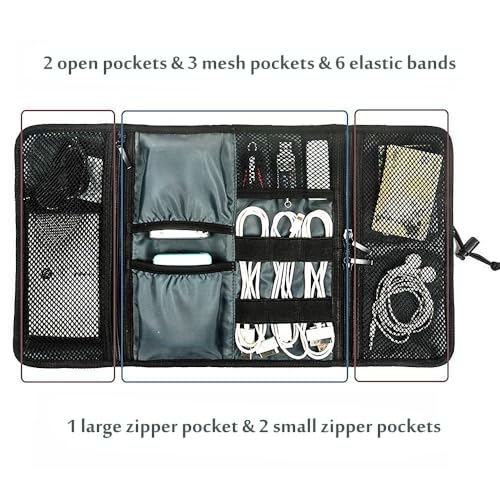 ProCase Electronic Organizer Cord Pouch, Travel Cable Charger Phone Accessories Bag Organizer Roll up Tech Carrying Case for USB Cables SD Memory Cards Earphone Flash Hard Drive –Black