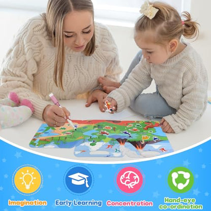 ASTARON 3 Pack Reusable 3D Puffy Sticker Book for Kids 3-6, Jelly Sticker Game Educational Sensory Learning Toy, Travel Toys and Busy Book(Dino Car Animal) - style: Dino Car Animal