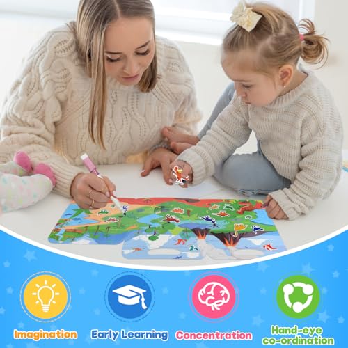 ASTARON 3 Pack Reusable 3D Puffy Sticker Book for Kids 3-6, Jelly Sticker Game Educational Sensory Learning Toy, Travel Toys and Busy Book(Dino Car Animal) - style: Dino Car Animal