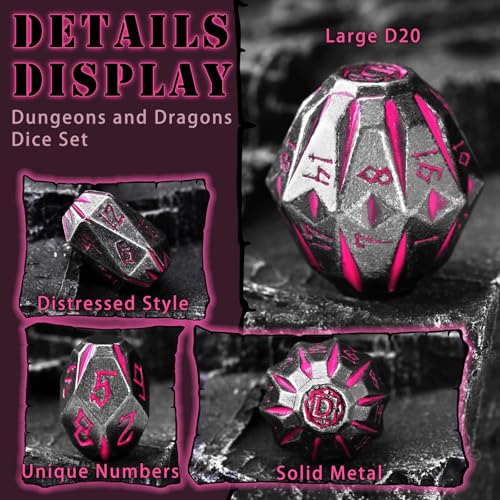 ZHOORQI Metal DND Dice Stonehenge Polyhedral Die Set for RPG(Black Pink) | D and D Dice, 7Pcs/Set Unique Cool Dice, Perfect Dice Gifts for Dungeons and Dragons RPG Role Play Games - color: Black Pink