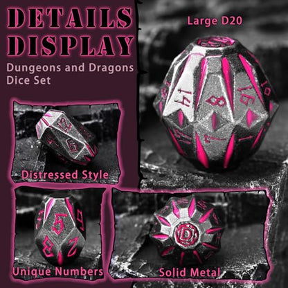 ZHOORQI Metal DND Dice Stonehenge Polyhedral Die Set for RPG(Black Pink) | D and D Dice, 7Pcs/Set Unique Cool Dice, Perfect Dice Gifts for Dungeons and Dragons RPG Role Play Games - color: Black Pink