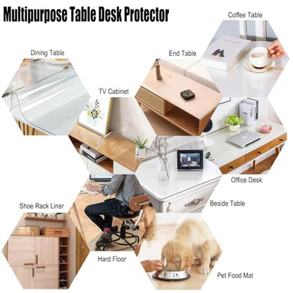 Frosted PVC Soft Glass Desk Pad Protector - Thick Heat Resistant Table Cover, Anti-Scratch Waterproof Rectangular Mat for Office, Durable Tablecloth for Home & Workspace,Transparent version, 1cm thick