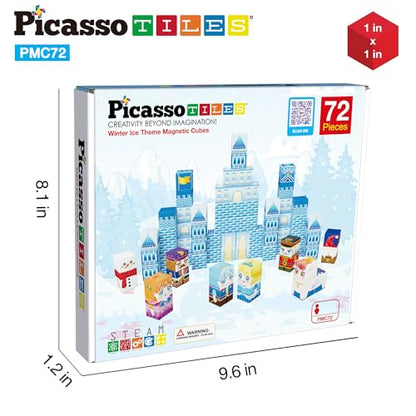 PicassoTiles Magnet Cube Winter Ice Themed Mix and Match Building Block Castle Construction Toy with 7 Magnetic Cubed Character Action Figures STEM Learning Education Sensory Pretend Play Age 3+ PMC72 - color: Winter Ice Themed