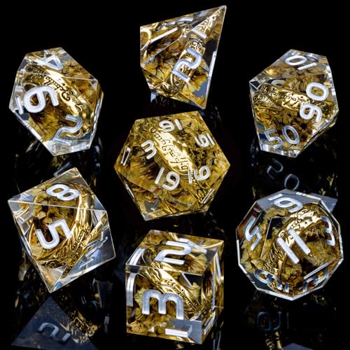 Magic Golden Ring DND Dice Set Sharp Edge Red Resin Dice with Box, for use with RPG D&D Tabletop Games Lord D and D Polyhedral Dice Set - color: Ring -Flower-2