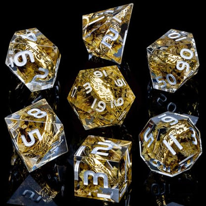 Magic Golden Ring DND Dice Set Sharp Edge Red Resin Dice with Box, for use with RPG D&D Tabletop Games Lord D and D Polyhedral Dice Set - color: Ring -Flower-2
