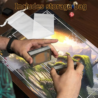 MTG Playmat- Stitched Edges Forest TCG Playmat-Non-Slip Landscape Play Mat Smooth Surface Rubber Base Board Game Mousepad 24x14 inches for Trading Card Game Playing with Storage Bags - color: Tree House Playmat With Zones