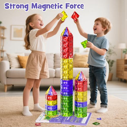 WMXDU Travel Magnetic Tiles Set: Tablet-Light, Group Play for Girls 3-8 | 60-Piece Travel Set, Keeps Girls Engaged in Group Play for 60+ Minutes in Cars/Planes Iron-Box Storage - style: 60pcs-Large